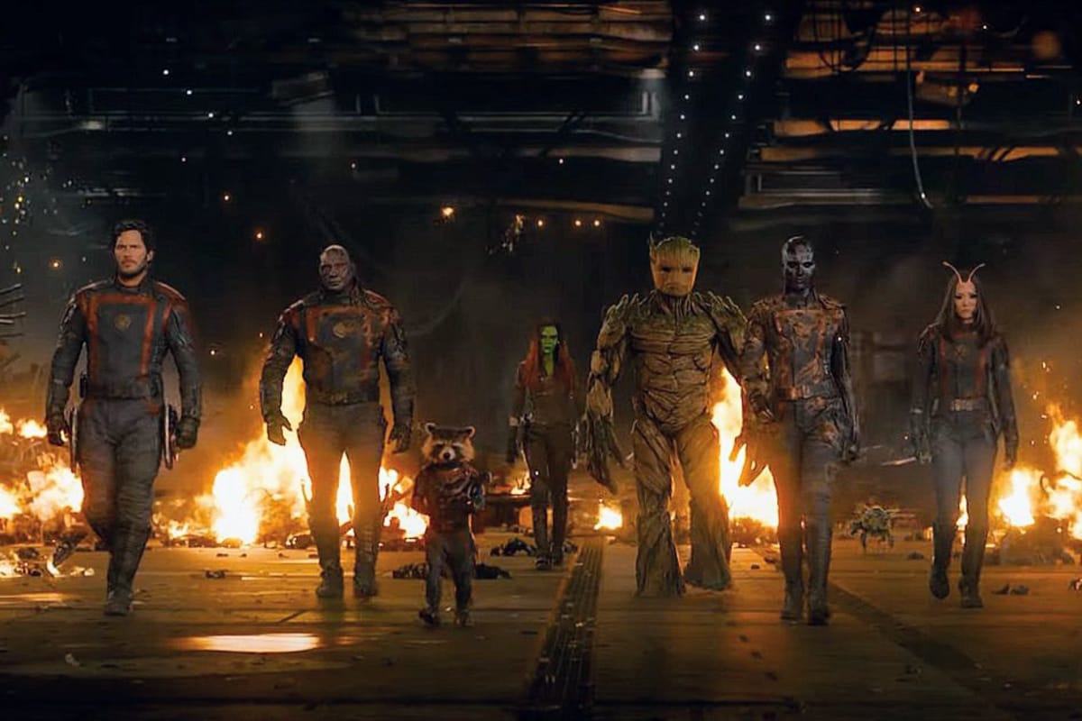 Formación de los Guardianes de la Galaxia publicada en el trailer del cierre de esta trilogía de Marvel Studios.