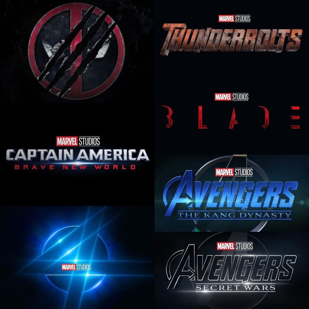 Foto con los logos de las Próximas películas de Marvel